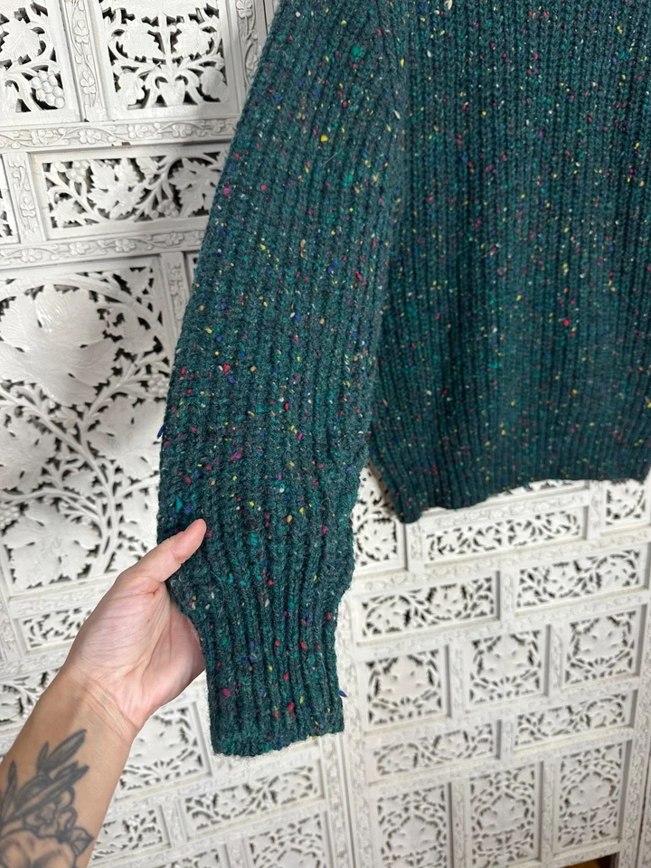Vtg Gap Forest Green Rainbow Speckled Colorful 100% Wool Chunky Knit Sweater S/M - Image 4 of 4