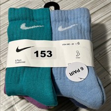 Nike 6 pack dri fit cushioned Athletic Crew Socks pastel colors youth 10C-3Y XS