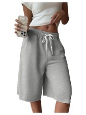 Women's Wide Leg Sweat Shorts Drawstring Casual Lounge Sports Knee Length Ber...
