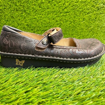 Alegria Paloma Womens Size 6.5 Brown Black Comfort Leather Mary Jane Clogs Shoes