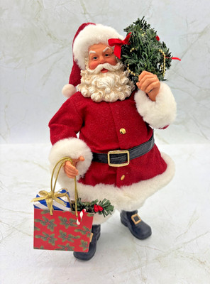 Dept 56 1990 Possible Dreams Clothtique Santa Figurine with Gift Bag & Tree