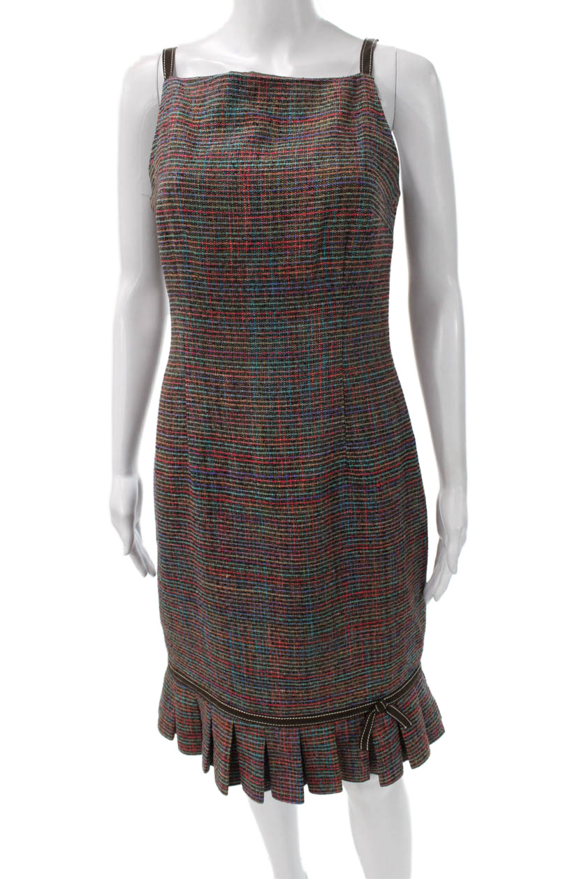 David Meister Women Sheath Dress Multicolor Silk Sq Neck Sleeveless Size 6Free Shipping in US $100+ Orders | $6.95 Orders Below