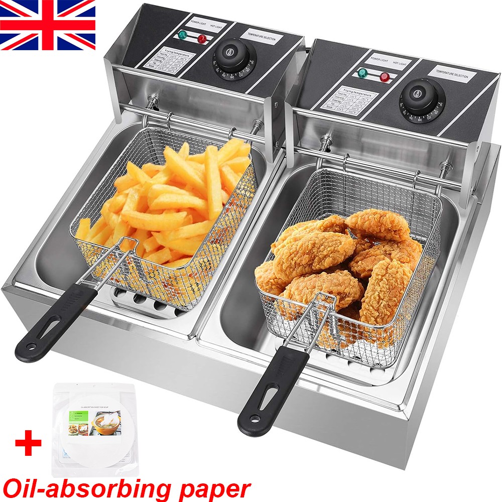 20L 5000W Commercial Electric Deep Fryer Fat Chip Stainless Steel Twin Dual Tank