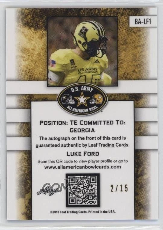 2018 Leaf Metal US Army All-American Bowl Pink /15 Luke Ford #BA-LF1 Auto - Image 2 of 2