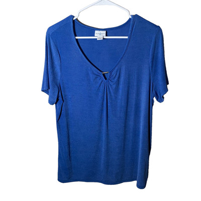 Jaclyn Smith Blouse Women's XL Blue Short Sleeve Keyhole Casual Shirt Top