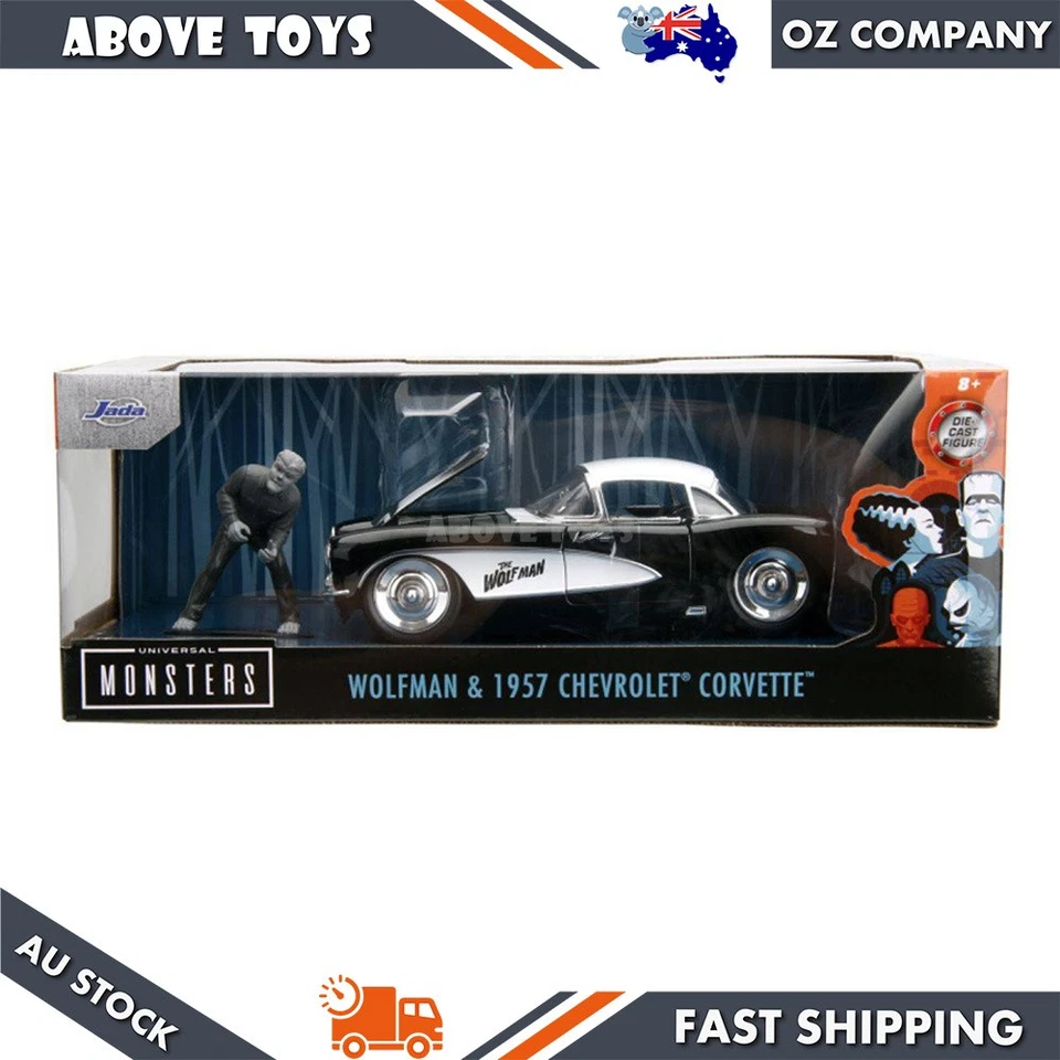 Modelo de figura Chevrolet Corvette y Wolfman 1957 Jada 1:24 Universal Monsters Foto 2 de 4