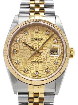 ROLEX Datejust 10P Diamond 16233G Gold Case Size 36mm Men's Used Watch #23139