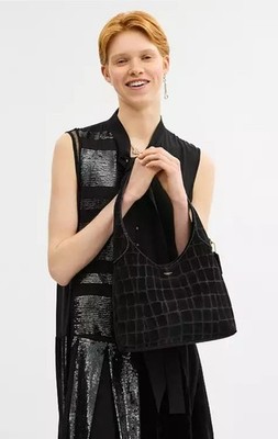 NEW!! COACH Black Croc-Embossed Suede BROOKLYN 28 Shoulder Bag | eBay