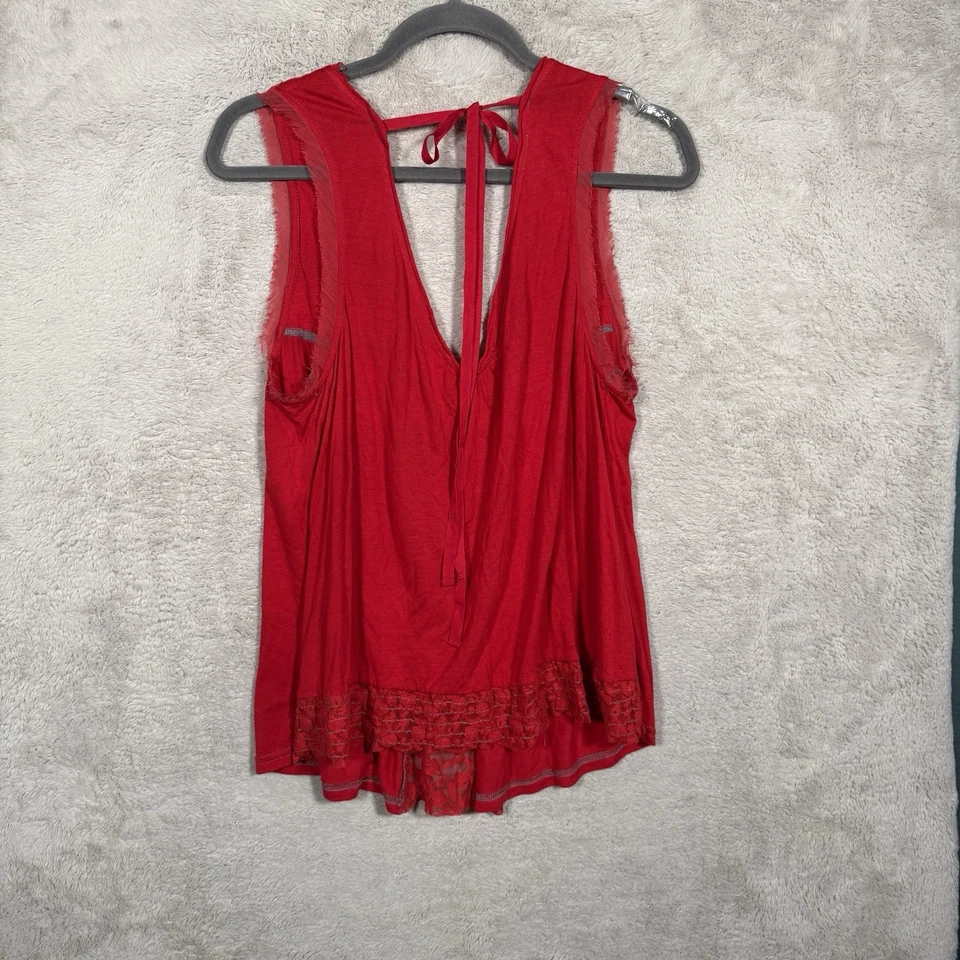 Топ с бретелью через шею женский Free People с блестками кружевной размер L красный богемное фестиваль Y2K - Изображение 3 из 4