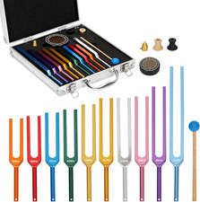 Chakra Tuning Fork Set, 10Pcs Multi-Color Solfeggio Tuning Forks 174-963Hz wit