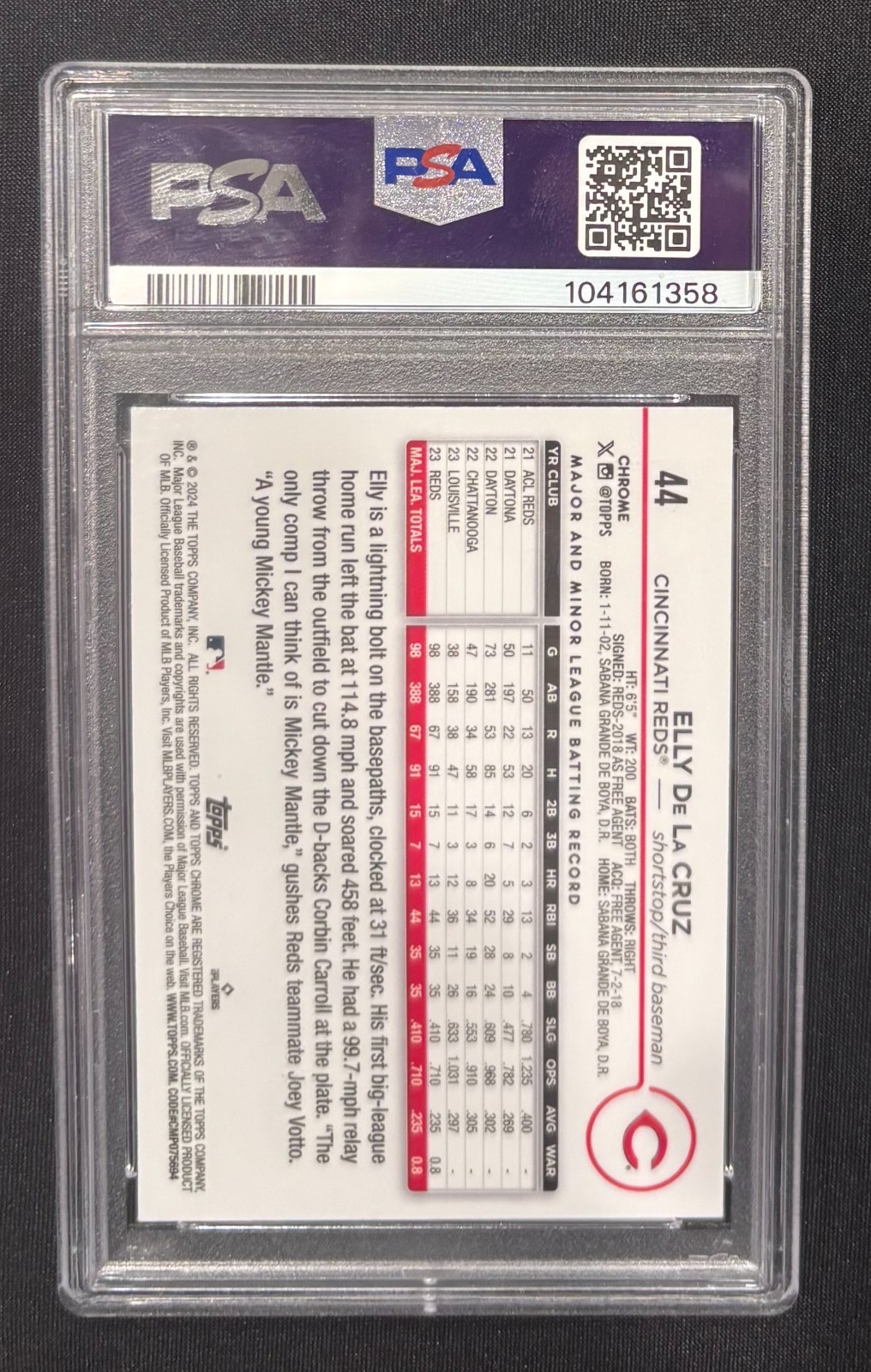 2024 Topps Chrome Elly De La Cruz RC Rookie X-Fractor PSA 10 Gem Mint #44 view 2