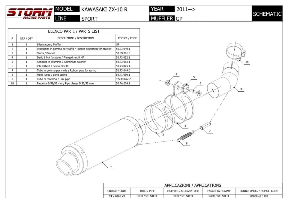Echappement Storm by Mivv Silencieux Gp Acier pour Kawasaki Zx-10 R 2011 > 2015 - Photo 2/2