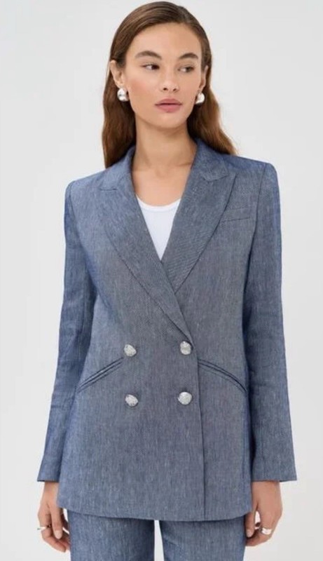 Veronica Beard Dale Blazer Blue Dickey Jacket Linen Sz 4 NWT $695