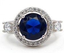 6CT Treated Blue Sapphire  Topaz 925 Solid Sterling Silver Ring Sz 8 MK1-8