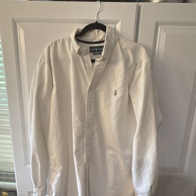 Ralph Lauren Classic Fit Men s XL White Woven Cotton Long Sleeve Button-Down