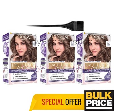 L'Oreal Excellence Cool 7.11 Ultra Ash Blonde Anti-Brass Hair Color Cream 3-Pack