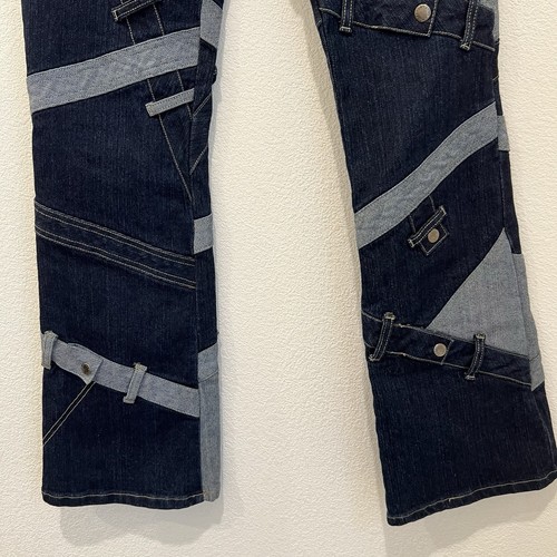 Vintage Le More Damengröße 9 zweifarbig blau Jeans ausgestellt Bondage Schnallen Y2K - Bild 9 von 14