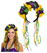 Womens Deluxe Mardi Gras Floral Crown Colorful Flower Headband Accessory