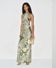 Reformation Anaiis Long Silk Dress Size 12 Green Floral