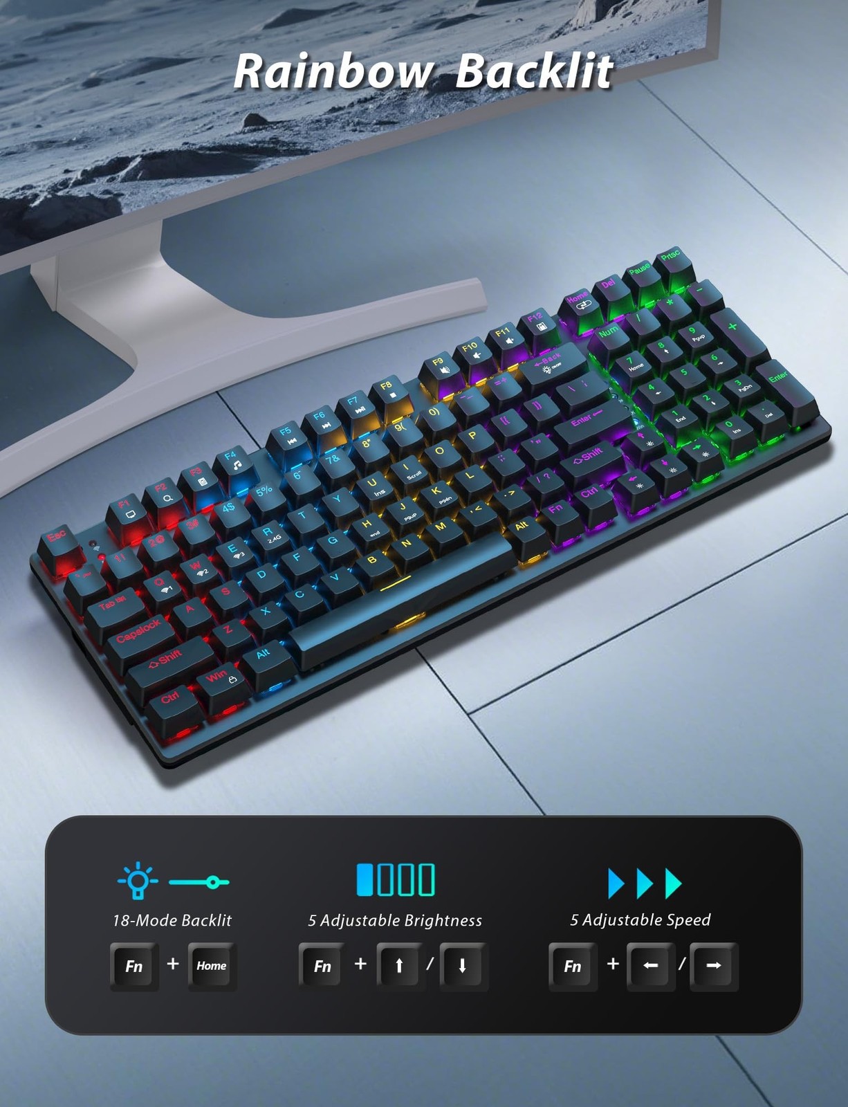 Wireless Mechanical Gaming Keyboard and Mouse Combo, 98 Keys RGB Ba... Fast Ship