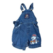 Snoopy Baseball Denim Shortalls 18M Blue Cotton Adjustable Baby