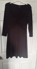 Chaps Brown Solid Fit Flare Ruched V-Neck 3/4 Sleeve Knit Dress M