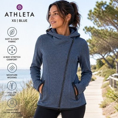 Athleta Hoodie XS Blue Full Zip Jacket Athleisure Yoga Gym Scuba Women Running