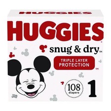 Huggies Snug and Dry Diapers, Size 1, 8 lbs to 14 lbs, 128/Carton