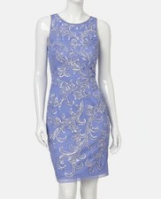 Adrianna Papell Women's Blue Boat-Neck Sleeveless Sequin Sheath Dress Size 6