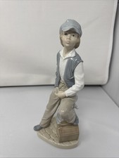 Nao By Lladro Figurine Boy Sitting On Fire Hydrant With A Shoe Shine Box Vgc