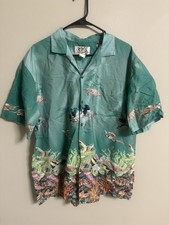 KY's Hawaiian Turtles Shirt Button Size XL USA Made Statement Resort Beach
