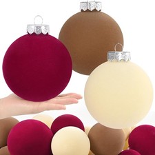 15 Pcs 3.9 In/100 mm Velvet Christmas Ornaments Balls Set, Brown 15 Pcs, Red