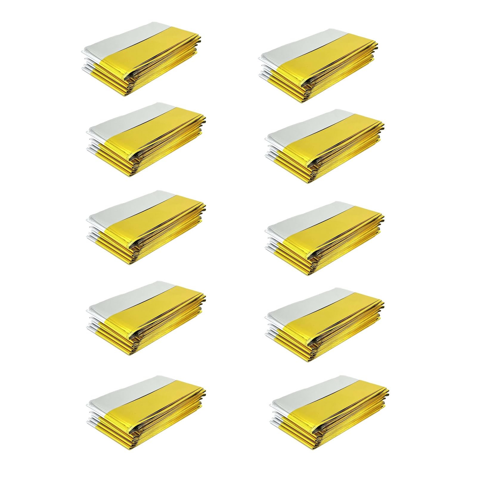 TENQUAN 10 Pack Foil Blankets, 210cm x 160cm 210x160 cm (Pack of 10), Golden