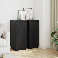 Sideboard 2Er Set Aus Massivholz Kiefer Schwarz 31,5X34X75 Cm