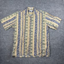 Vtg 90s Pierre Cardin Button Up Shirt Mens L Floral Stripe Cotton Made in Korea