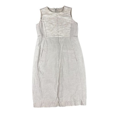 S Max Mara Beige Linen Cotton Metallic Panel Sleeveless Sheath Dress 92210412