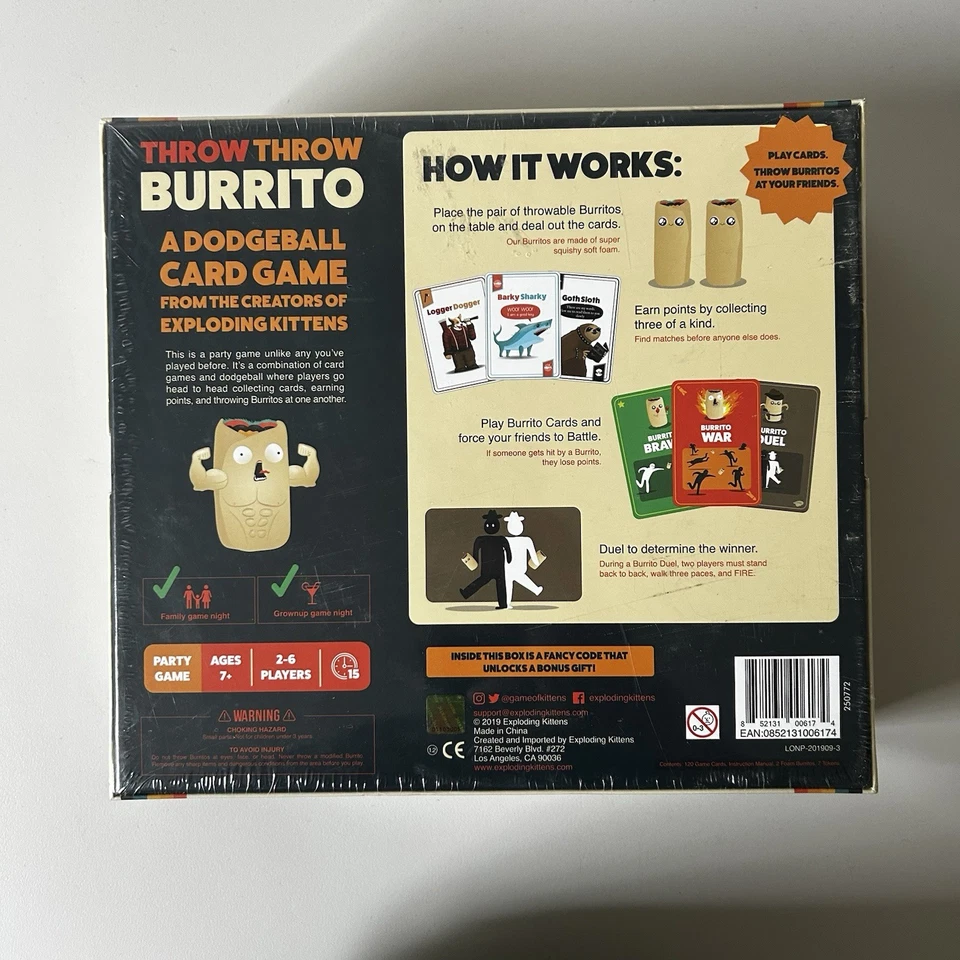 NEW EXPLODING KITTENS Throw Throw Burrito Card Game Brand New & Sealed - Image 2 of 2