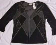 Vintage Kathie Lee Sweater Cardigan Velvet Black Stretch Witchy Gothic Womens L