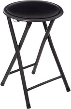 5Five - Sgabello Pieghevole Rotondo, Nero - Tubi in Acciaio Larghi E Robusti - S