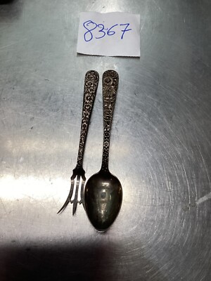 Set of 2 S.Kirk & Son Sterling Silver Baltimore Rose Spoon & Place