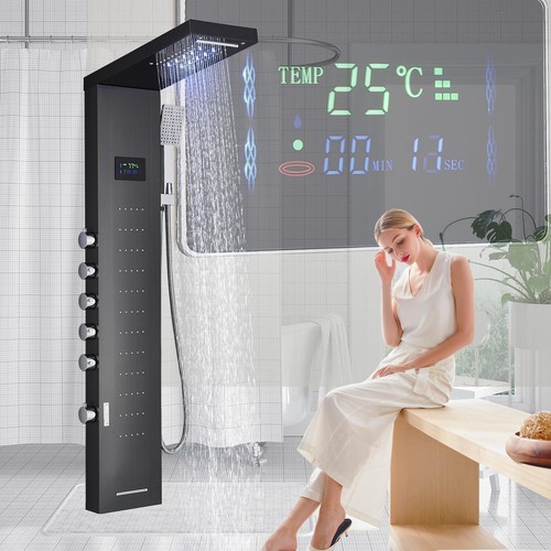 LED Moderna Panel de Ducha Acero Inoxidable Columna de Hidromasaje Para Baño - Imagen 25 de 140