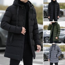 Men's Long Jacket Winter Warm Puffer Bubble Hooded Coat Quilted Padded Outwear