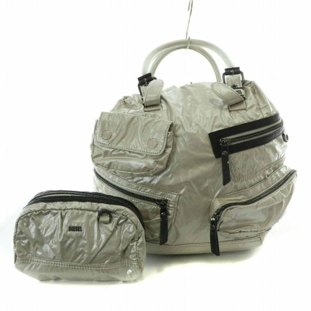 Diesel 2WAY Handbag Rucksack Daypack Nylon Logo Pouch Silver