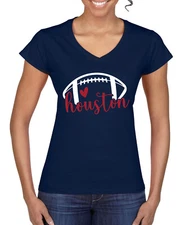 Fan Of Houston Football Red Heart Script Writing Women VNeck Tee