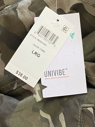UNIVIBE Big Boys Tomkins Cargo Pocket Elastic Waist Jogger Pants Olive Camo NWT - Picture 6 of 7
