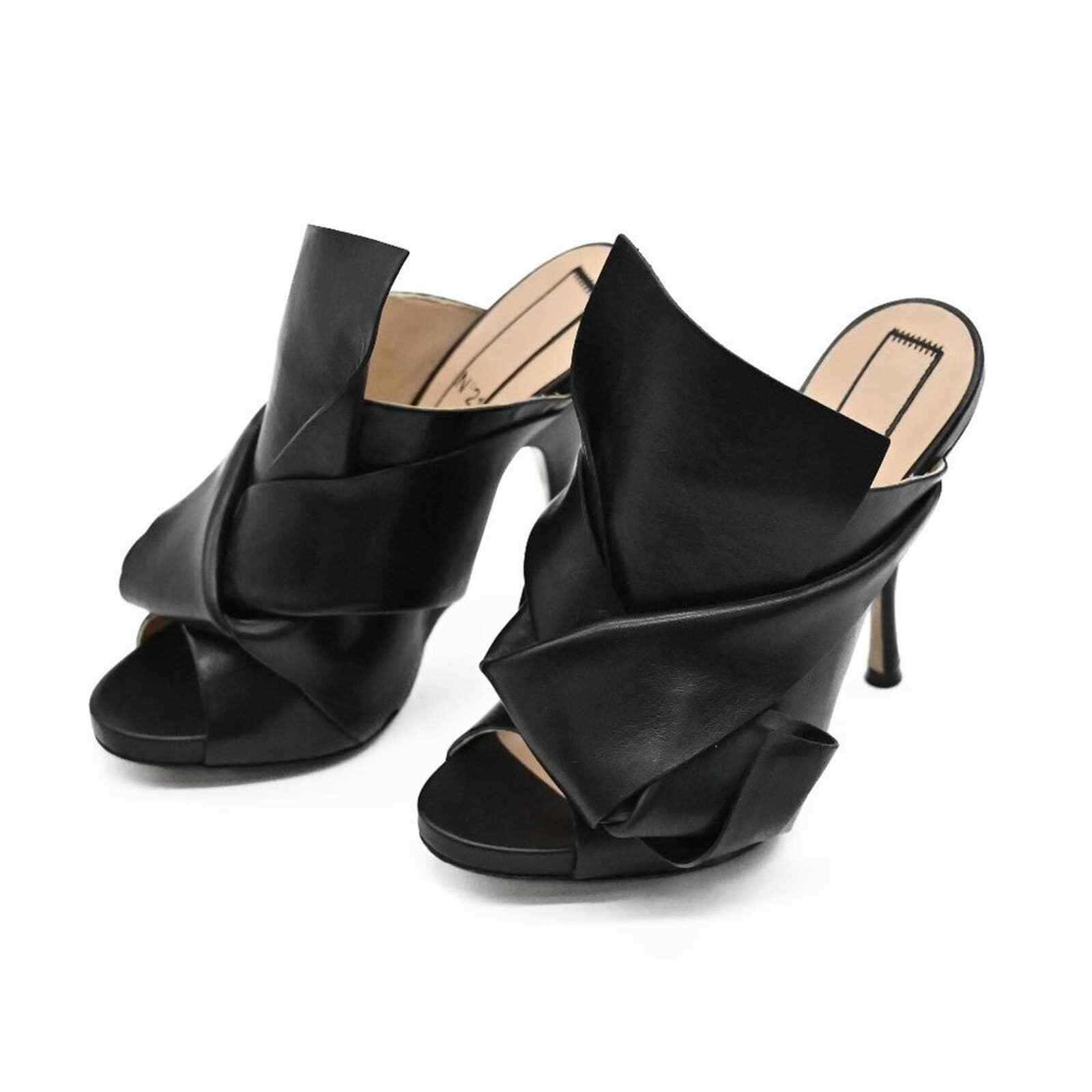 N21 Leather Ronny Pleated Mule Sandals Signature twist knot tie Women's  size 6.5 | eBay
