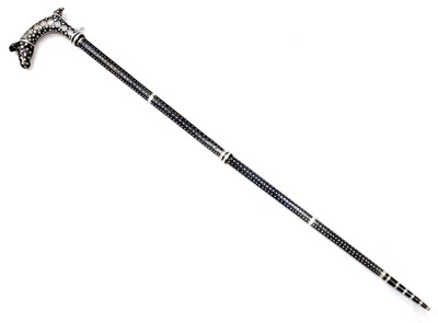 Cane Walking Stick Pure Silver Koftgari Inlay Work Openable Horse Handle j944