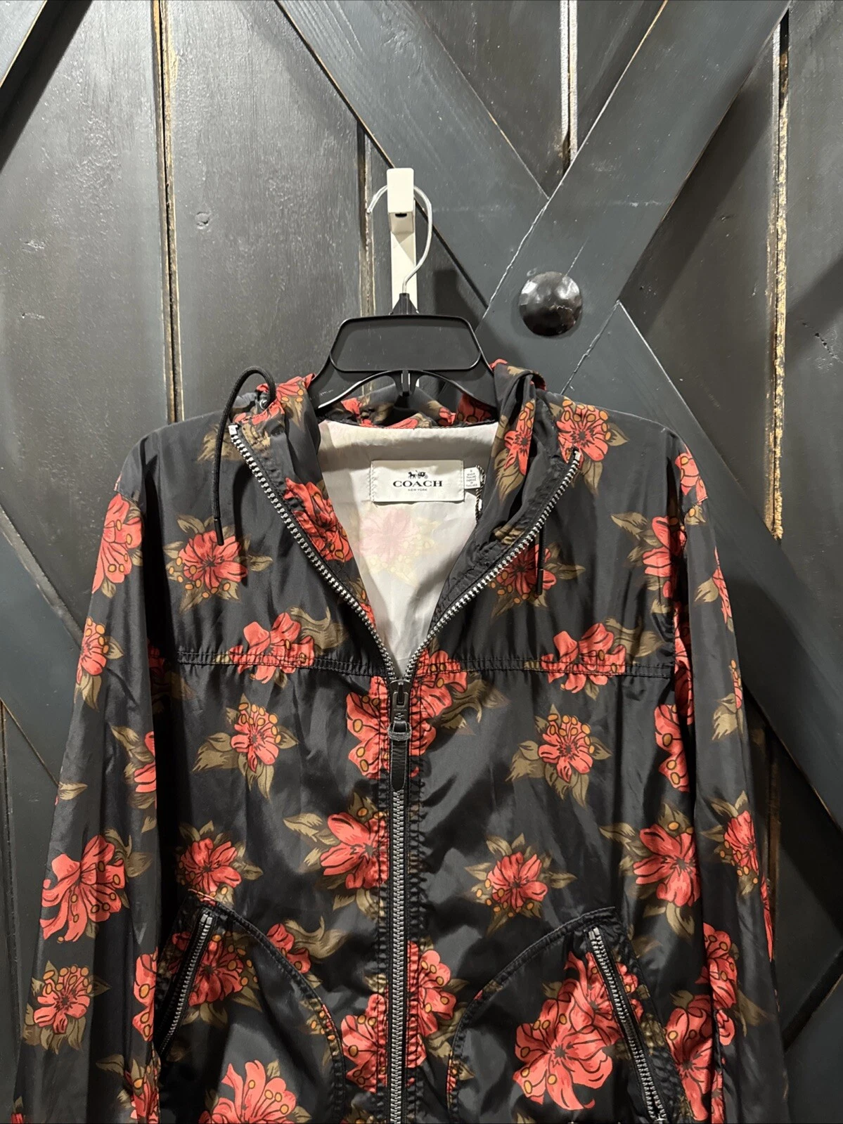 Giacca a vento Coach floreale con cappuccio donna taglia M nuova senza etichette
