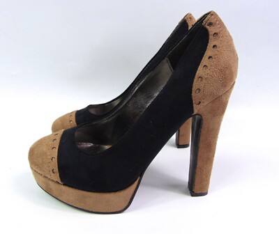 Sinly Kunstleder High Heel Slipper Pumps Plateau Schuhe | Beige Schwarz | Gr. UK 5