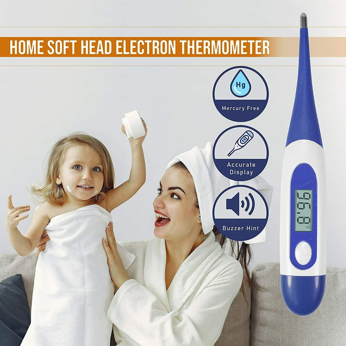 Digital Body Thermometer Fever Temperature Meter Accurate Waterproof Blue